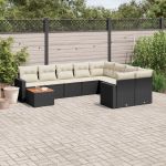 Set canapele de grădină cu perne, 10 piese, negru, poliratan GartenMobel Dekor