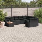 Set canapele de grădină cu perne, 10 piese, negru, poliratan GartenMobel Dekor