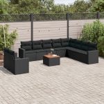Set canapele de grădină cu perne, 11 piese, negru, poliratan GartenMobel Dekor