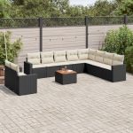 Set canapele de grădină cu perne, 11 piese, negru, poliratan GartenMobel Dekor