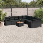 Set canapele de grădină cu perne, 11 piese, negru, poliratan GartenMobel Dekor