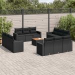 Set mobilier de grădină cu perne, 13 piese, negru, poliratan GartenMobel Dekor