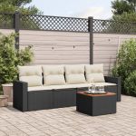 Set mobilier de grădină cu perne, 5 piese, negru, poliratan GartenMobel Dekor