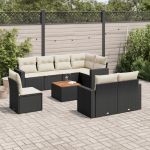 Set mobilier de grădină cu perne, 9 piese, negru, poliratan GartenMobel Dekor