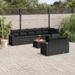 Set mobilier de grădină cu perne, 9 piese, negru, poliratan GartenMobel Dekor