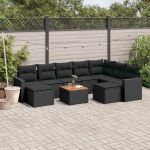 Set canapele de grădină cu perne, 10 piese, negru, poliratan GartenMobel Dekor