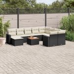Set canapele de grădină cu perne, 11 piese, negru, poliratan GartenMobel Dekor