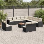 Set mobilier de grădină cu perne, 14 piese, negru, poliratan GartenMobel Dekor