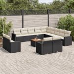 Set mobilier de grădină cu perne, 14 piese, negru, poliratan GartenMobel Dekor