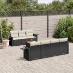 Set mobilier de grădină cu perne, 8 piese, negru, poliratan GartenMobel Dekor