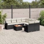 Set mobilier de grădină cu perne, 9 piese, negru, poliratan GartenMobel Dekor