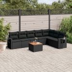 Set mobilier de grădină cu perne, 8 piese, negru, poliratan GartenMobel Dekor
