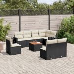 Set mobilier de grădină cu perne, 9 piese, negru, poliratan GartenMobel Dekor