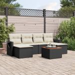 Set canapele de grădină cu perne, 7 piese, negru, poliratan GartenMobel Dekor