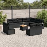 Set mobilier de grădină cu perne, 13 piese, negru, poliratan GartenMobel Dekor