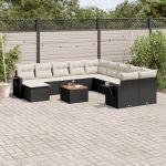 Set canapele de grădină, 12 piese, cu perne, negru, poliratan GartenMobel Dekor