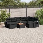 Set canapele de grădină cu perne, 10 piese, negru, poliratan GartenMobel Dekor