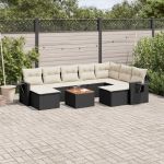 Set canapele de grădină cu perne, 10 piese, negru, poliratan GartenMobel Dekor