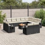 Set mobilier de grădină cu perne, 13 piese, negru, poliratan GartenMobel Dekor