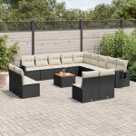 Set mobilier de grădină cu perne, 14 piese, negru, poliratan GartenMobel Dekor