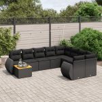 Set canapele de grădină cu perne, 10 piese, negru, poliratan GartenMobel Dekor