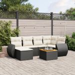 Set canapele de grădină cu perne, 7 piese, negru, poliratan GartenMobel Dekor