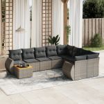 Set mobilier de grădină cu perne, 10 piese, gri, poliratan GartenMobel Dekor