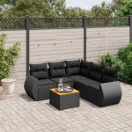 Set mobilier de grădină cu perne, 6 piese, negru, poliratan GartenMobel Dekor