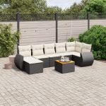 Set mobilier de grădină cu perne, 8 piese, negru, poliratan GartenMobel Dekor