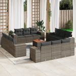 Set mobilier de grădină cu perne, 13 piese, gri, poliratan GartenMobel Dekor