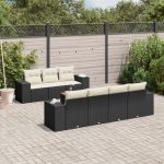 Set mobilier de grădină cu perne, 8 piese, negru, poliratan GartenMobel Dekor
