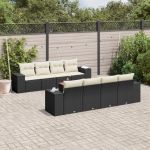 Set mobilier de grădină cu perne, 9 piese, negru, poliratan GartenMobel Dekor