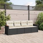 Set mobilier de grădină cu perne, 4 piese, negru, poliratan GartenMobel Dekor