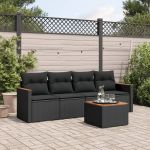 Set mobilier de grădină cu perne, 5 piese, negru, poliratan GartenMobel Dekor