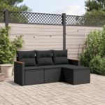Set mobilier de grădină cu perne, 4 piese, negru, poliratan GartenMobel Dekor