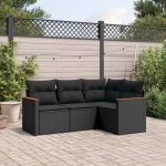 Set mobilier de grădină cu perne, 4 piese, negru, poliratan GartenMobel Dekor