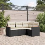 Set mobilier de grădină cu perne, 4 piese, negru, poliratan GartenMobel Dekor