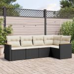 Set mobilier de grădină cu perne, 5 piese, negru, poliratan GartenMobel Dekor