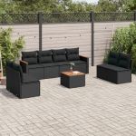 Set mobilier de grădină cu perne, 9 piese, negru, poliratan GartenMobel Dekor