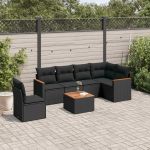 Set canapele de grădină cu perne, 7 piese, negru, poliratan GartenMobel Dekor