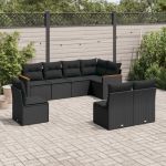 Set mobilier de grădină cu perne, 8 piese, negru, poliratan GartenMobel Dekor