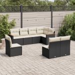 Set mobilier de grădină cu perne, 8 piese, negru, poliratan GartenMobel Dekor