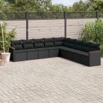 Set mobilier de grădină cu perne, 9 piese, negru, poliratan GartenMobel Dekor