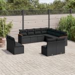 Set canapele de grădină cu perne, 11 piese, negru, poliratan GartenMobel Dekor