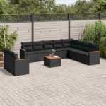 Set canapele de grădină cu perne, 11 piese, negru, poliratan GartenMobel Dekor