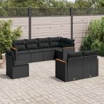 Set mobilier de grădină cu perne, 8 piese, negru, poliratan GartenMobel Dekor