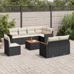 Set mobilier de grădină cu perne, 9 piese, negru, poliratan GartenMobel Dekor