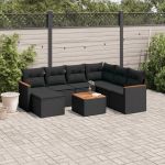 Set mobilier de grădină cu perne, 8 piese, negru, poliratan GartenMobel Dekor