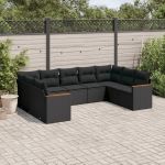 Set mobilier de grădină cu perne, 9 piese, negru, poliratan GartenMobel Dekor