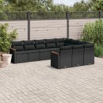 Set canapele de grădină cu perne, 10 piese, negru, poliratan GartenMobel Dekor